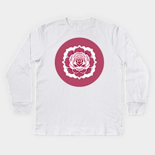 Circular rose design with pink petals and green leaves Kids Long Sleeve T-Shirt